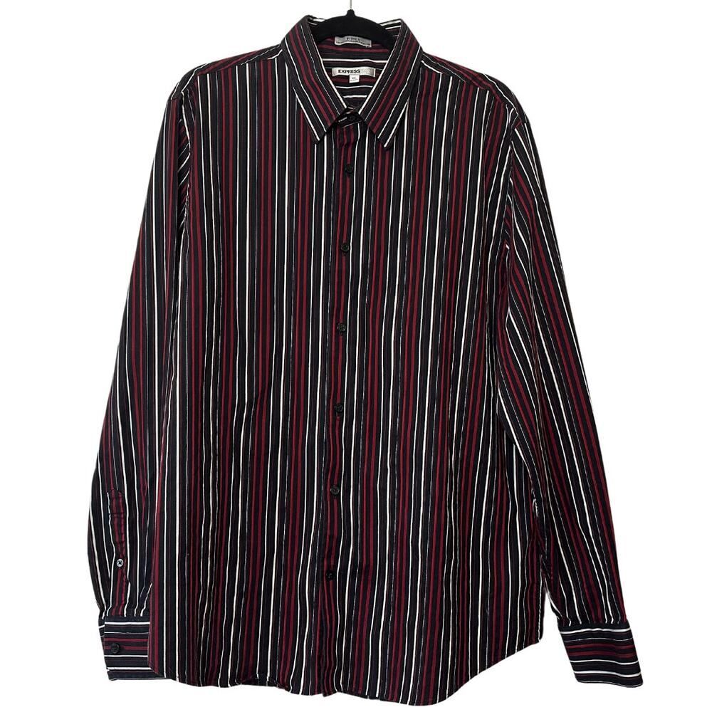 Express 1MX Striped Dress Shirt | Mens Size XL Collared Button Up for Work
